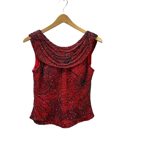 Andretta Donatello SILK red hand-beaded top VINTAGE 1990 XS -S ABSTRACT Roses - Picture 9 of 14